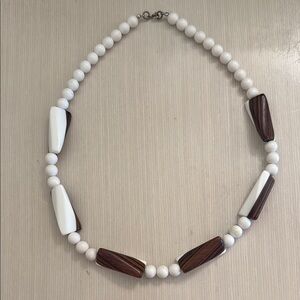 Elegant Vintage White and Brown Beaded Necklace